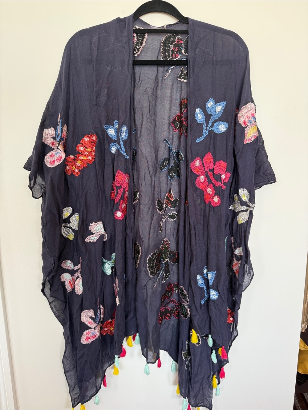 Bohemian Embroidered Floral Kimono with colourful tassels